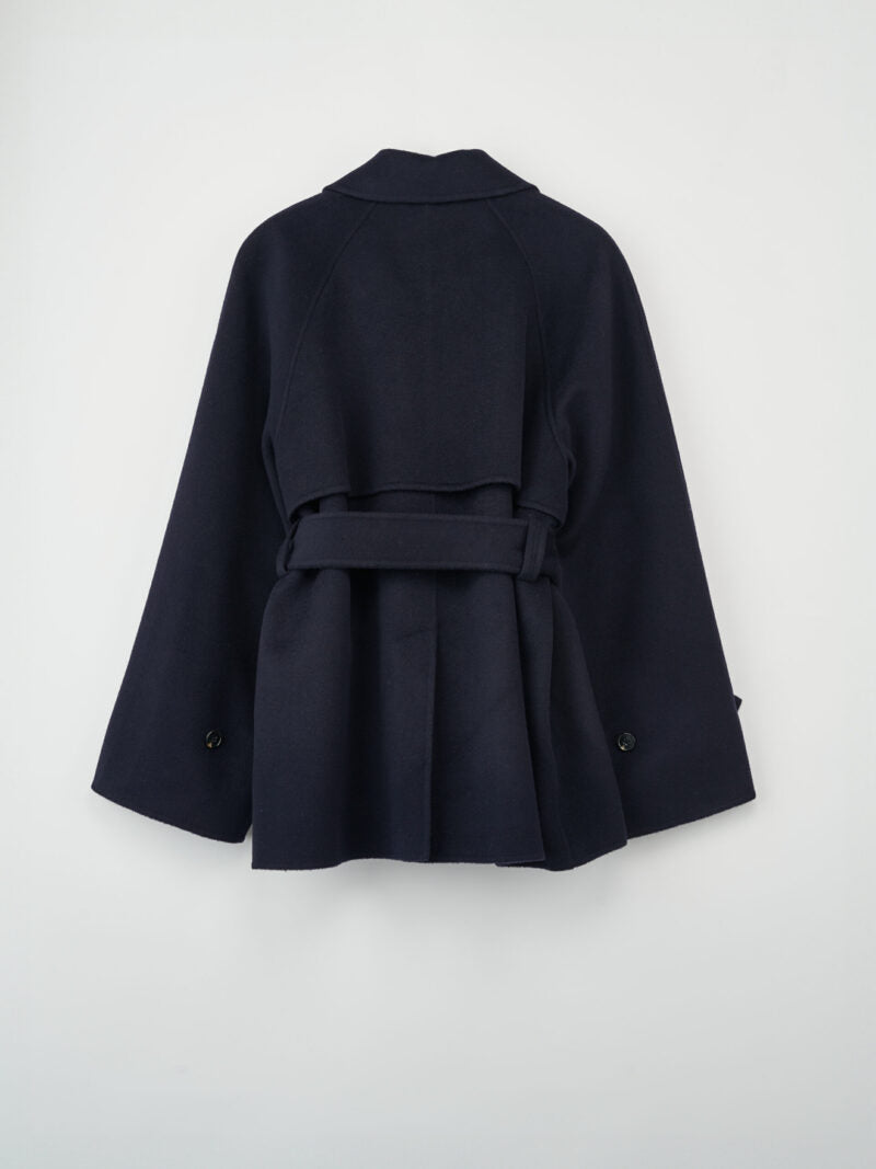 Double Faced Wool Short Trench Dark Navy